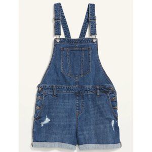 Old Navy Women's Lightly Distressed Denim Short Overalls